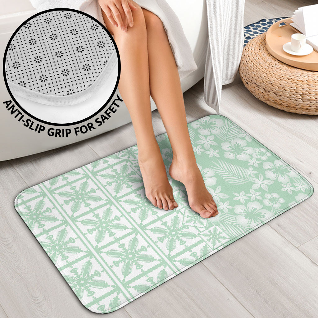 Pastel Green Kahili Quilt Hawaii Bathroom Set Tropical Flower Seamless Half Style