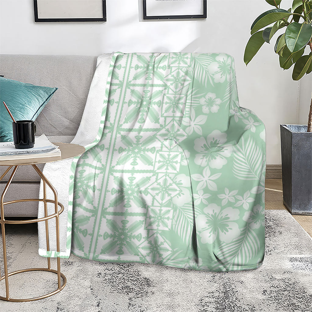 Pastel Green Kahili Quilt Hawaii Blanket Tropical Flower Seamless Half Style
