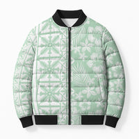 Pastel Green Kahili Quilt Hawaii Bomber Puffer Jacket Tropical Flower Seamless Half Style