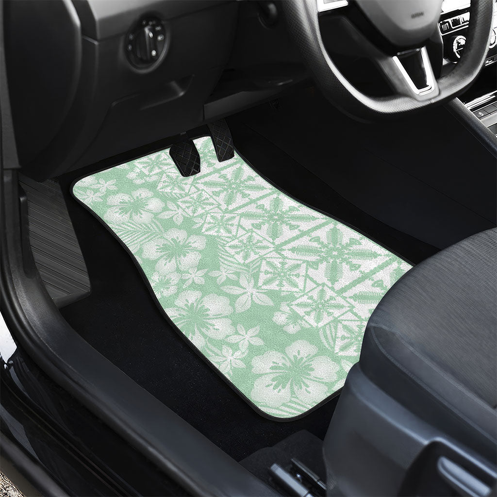 Pastel Green Kahili Quilt Hawaii Car Mats Tropical Flower Seamless Half Style