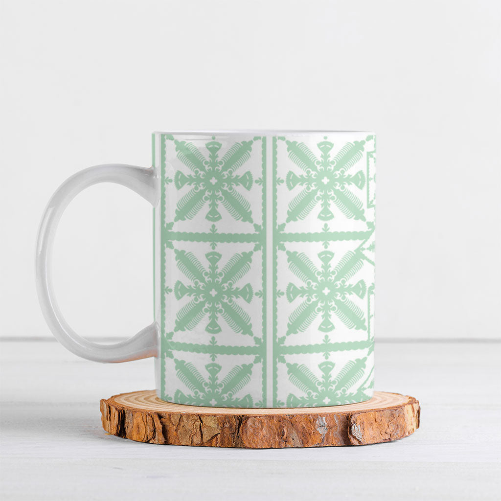 Pastel Green Kahili Quilt Hawaii Ceramic Mug Tropical Flower Seamless Half Style LT14 Green - Polynesian Pride