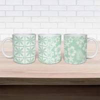 Pastel Green Kahili Quilt Hawaii Ceramic Mug Tropical Flower Seamless Half Style