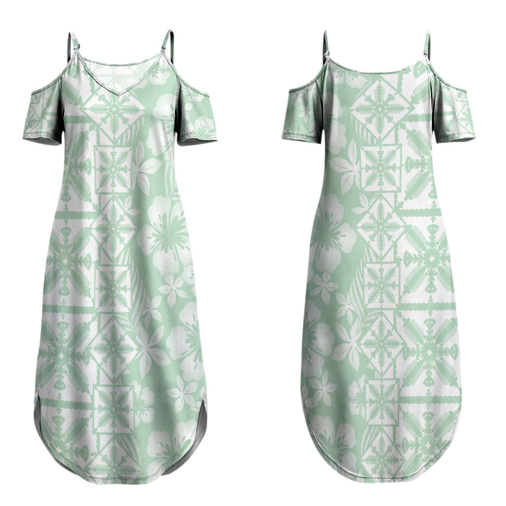 Pastel Green Kahili Quilt Hawaii Couples Matching Summer Maxi Dress and Hawaiian Shirt Tropical Flower Seamless Half Style LT14 - Polynesian Pride