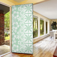 Pastel Green Kahili Quilt Hawaii Door Cover Tropical Flower Seamless Half Style