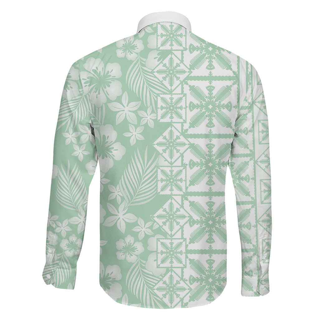 Pastel Green Kahili Quilt Hawaii Family Matching Mermaid Dress and Hawaiian Shirt Tropical Flower Seamless Half Style LT14 - Polynesian Pride