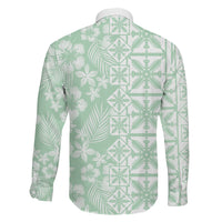 Pastel Green Kahili Quilt Hawaii Family Matching Mermaid Dress and Hawaiian Shirt Tropical Flower Seamless Half Style LT14 - Polynesian Pride