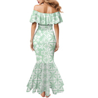 Pastel Green Kahili Quilt Hawaii Family Matching Mermaid Dress and Hawaiian Shirt Tropical Flower Seamless Half Style LT14 - Polynesian Pride