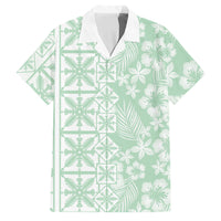 Pastel Green Kahili Quilt Hawaii Family Matching Off Shoulder Short Dress and Hawaiian Shirt Tropical Flower Seamless Half Style LT14 Dad's Shirt - Short Sleeve Green - Polynesian Pride