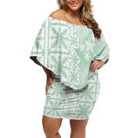 Pastel Green Kahili Quilt Hawaii Family Matching Off Shoulder Short Dress and Hawaiian Shirt Tropical Flower Seamless Half Style LT14 Mom's Dress Green - Polynesian Pride