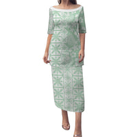 Pastel Green Kahili Quilt Hawaii Family Matching Puletasi and Hawaiian Shirt Tropical Flower Seamless Half Style LT14 Mom's Dress Green - Polynesian Pride