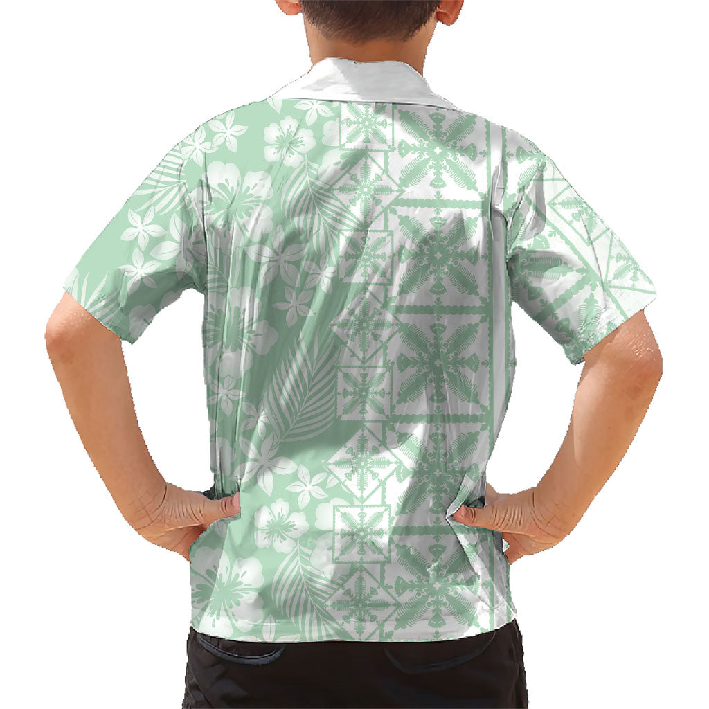Pastel Green Kahili Quilt Hawaii Family Matching Summer Maxi Dress and Hawaiian Shirt Tropical Flower Seamless Half Style LT14 - Polynesian Pride