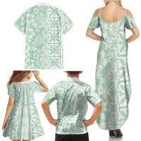 Pastel Green Kahili Quilt Hawaii Family Matching Summer Maxi Dress and Hawaiian Shirt Tropical Flower Seamless Half Style LT14 - Polynesian Pride