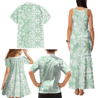 Pastel Green Kahili Quilt Hawaii Family Matching Tank Maxi Dress and Hawaiian Shirt Tropical Flower Seamless Half Style LT14 - Polynesian Pride