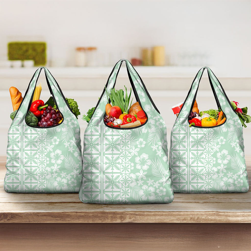 Pastel Green Kahili Quilt Hawaii Grocery Bag Tropical Flower Seamless Half Style