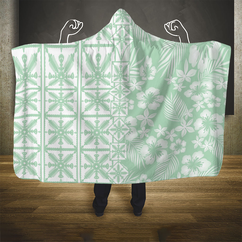 Pastel Green Kahili Quilt Hawaii Hooded Blanket Tropical Flower Seamless Half Style