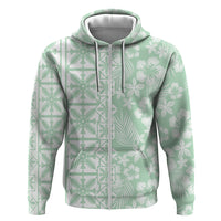 Pastel Green Kahili Quilt Hawaii Hoodie Tropical Flower Seamless Half Style
