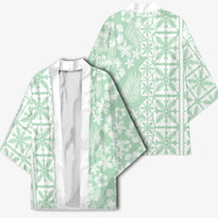 Pastel Green Kahili Quilt Hawaii Kimono Tropical Flower Seamless Half Style