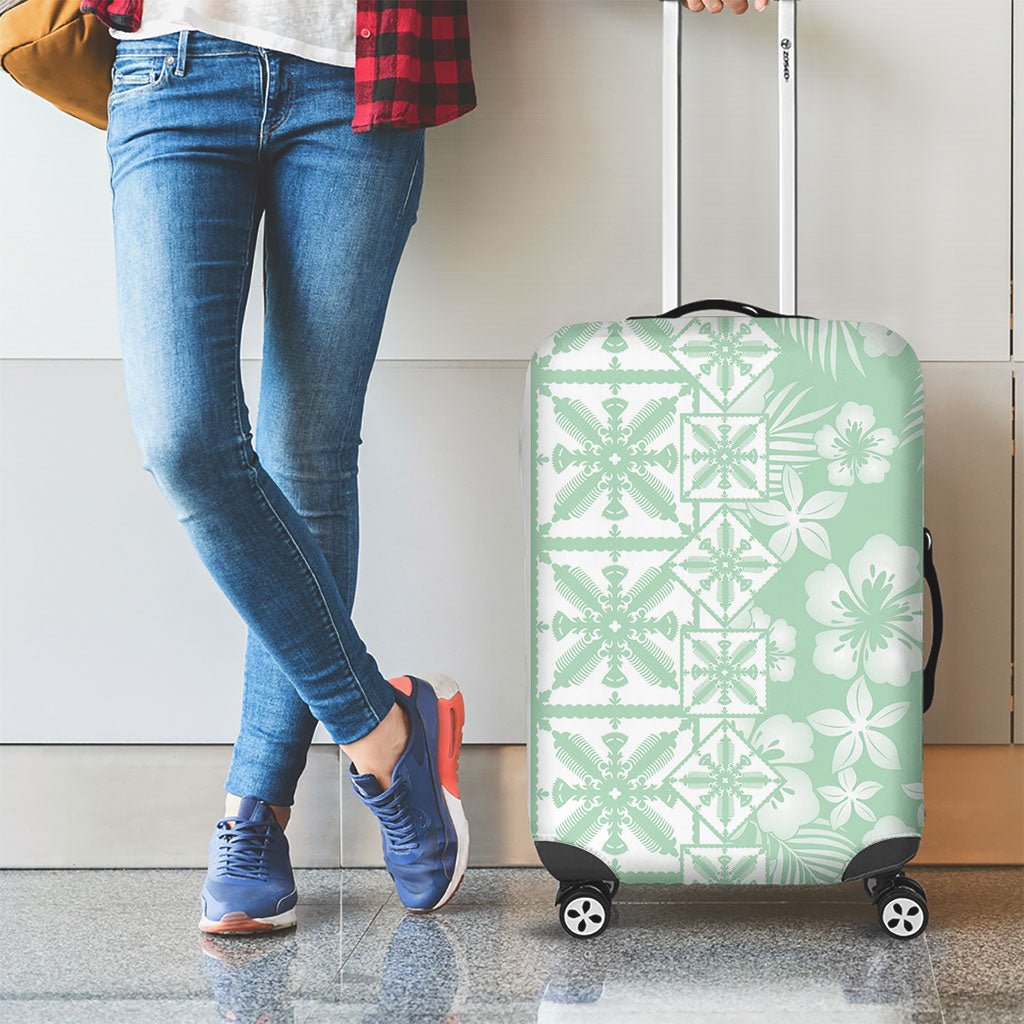 Pastel Green Kahili Quilt Hawaii Luggage Cover Tropical Flower Seamless Half Style
