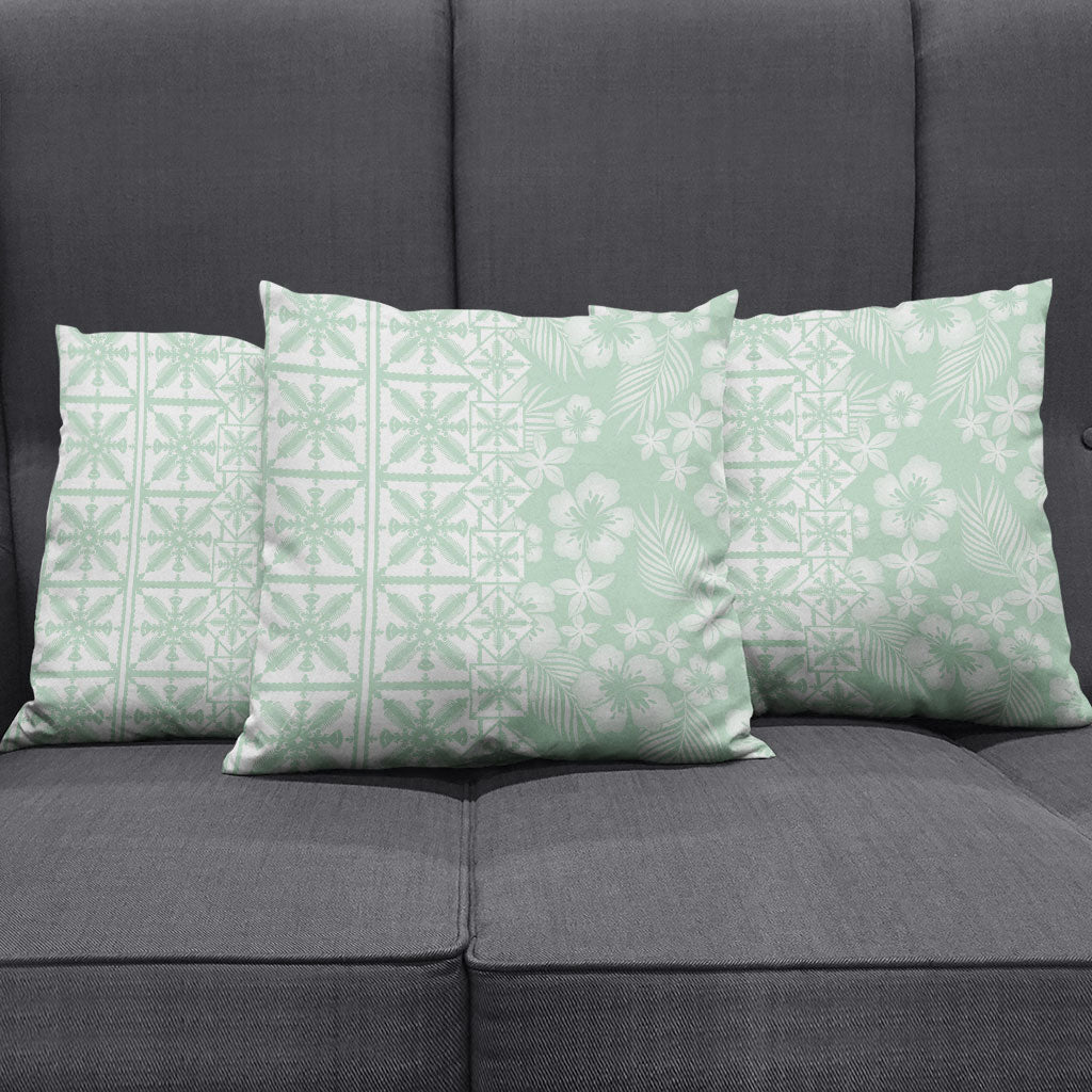 Pastel Green Kahili Quilt Hawaii Pillow Cover Tropical Flower Seamless Half Style