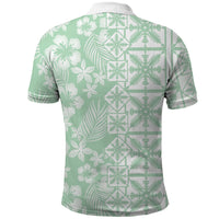 Pastel Green Kahili Quilt Hawaii Polo Shirt Tropical Flower Seamless Half Style