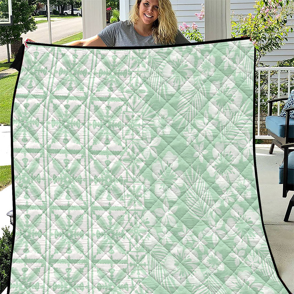 Pastel Green Kahili Quilt Hawaii Quilt Tropical Flower Seamless Half Style LT14 Green - Polynesian Pride