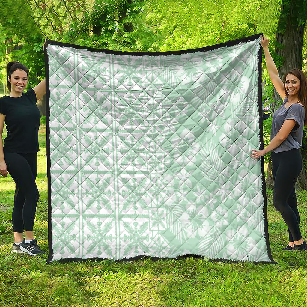 Pastel Green Kahili Quilt Hawaii Quilt Tropical Flower Seamless Half Style