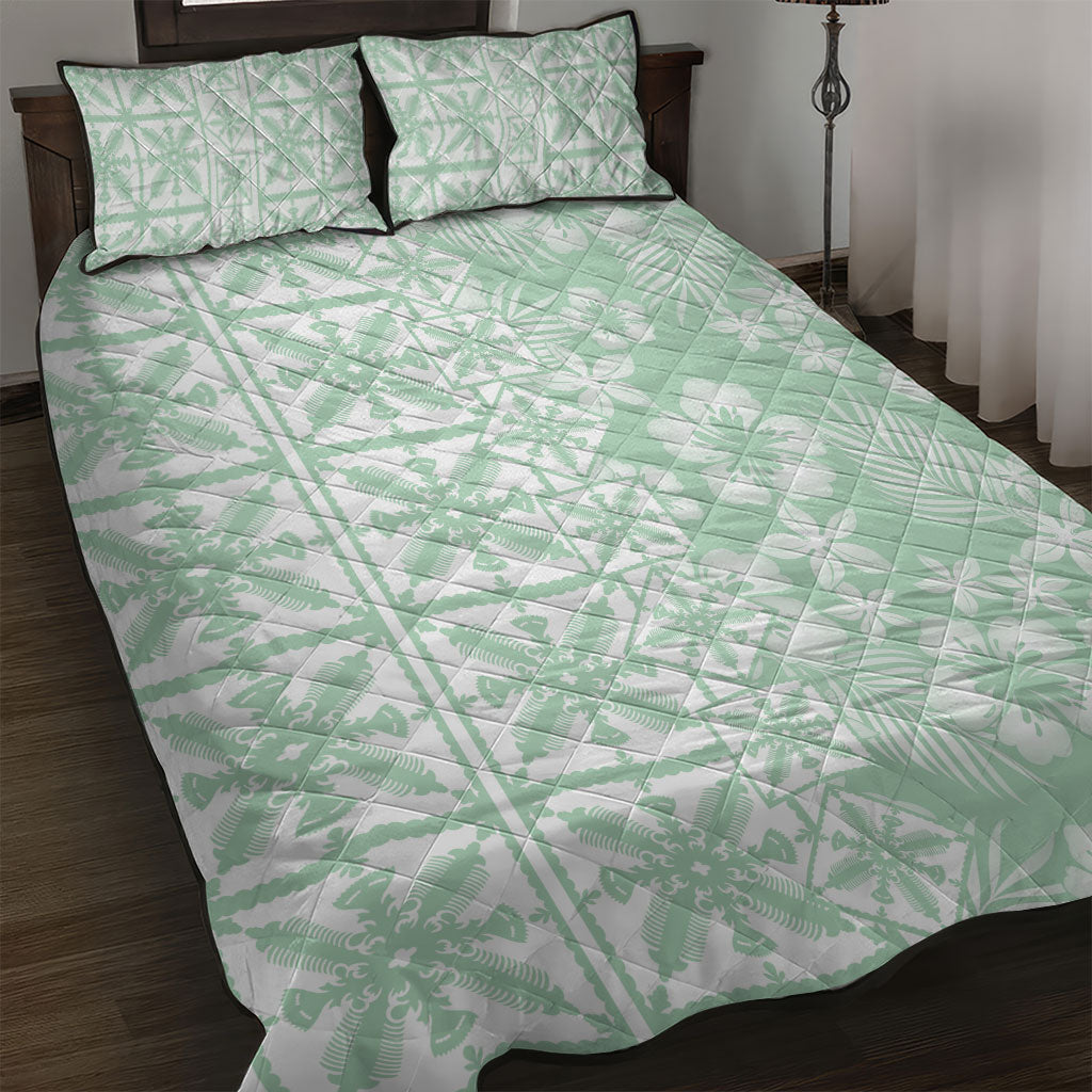 Pastel Green Kahili Quilt Hawaii Quilt Bed Set Tropical Flower Seamless Half Style LT14 Green - Polynesian Pride