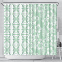 Pastel Green Kahili Quilt Hawaii Shower Curtain Tropical Flower Seamless Half Style