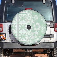 Pastel Green Kahili Quilt Hawaii Spare Tire Cover Tropical Flower Seamless Half Style