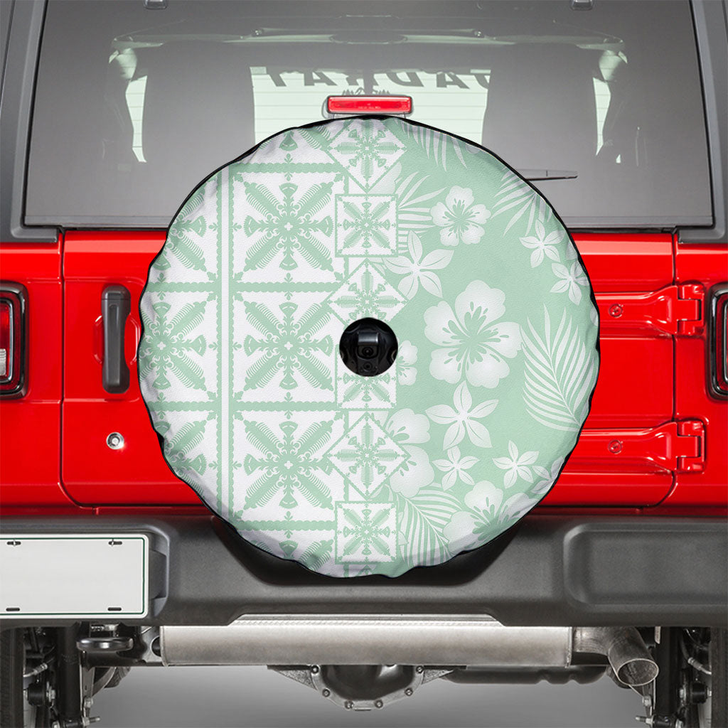 Pastel Green Kahili Quilt Hawaii Spare Tire Cover Tropical Flower Seamless Half Style