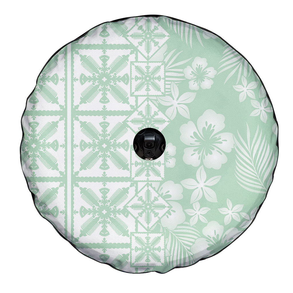 Pastel Green Kahili Quilt Hawaii Spare Tire Cover Tropical Flower Seamless Half Style
