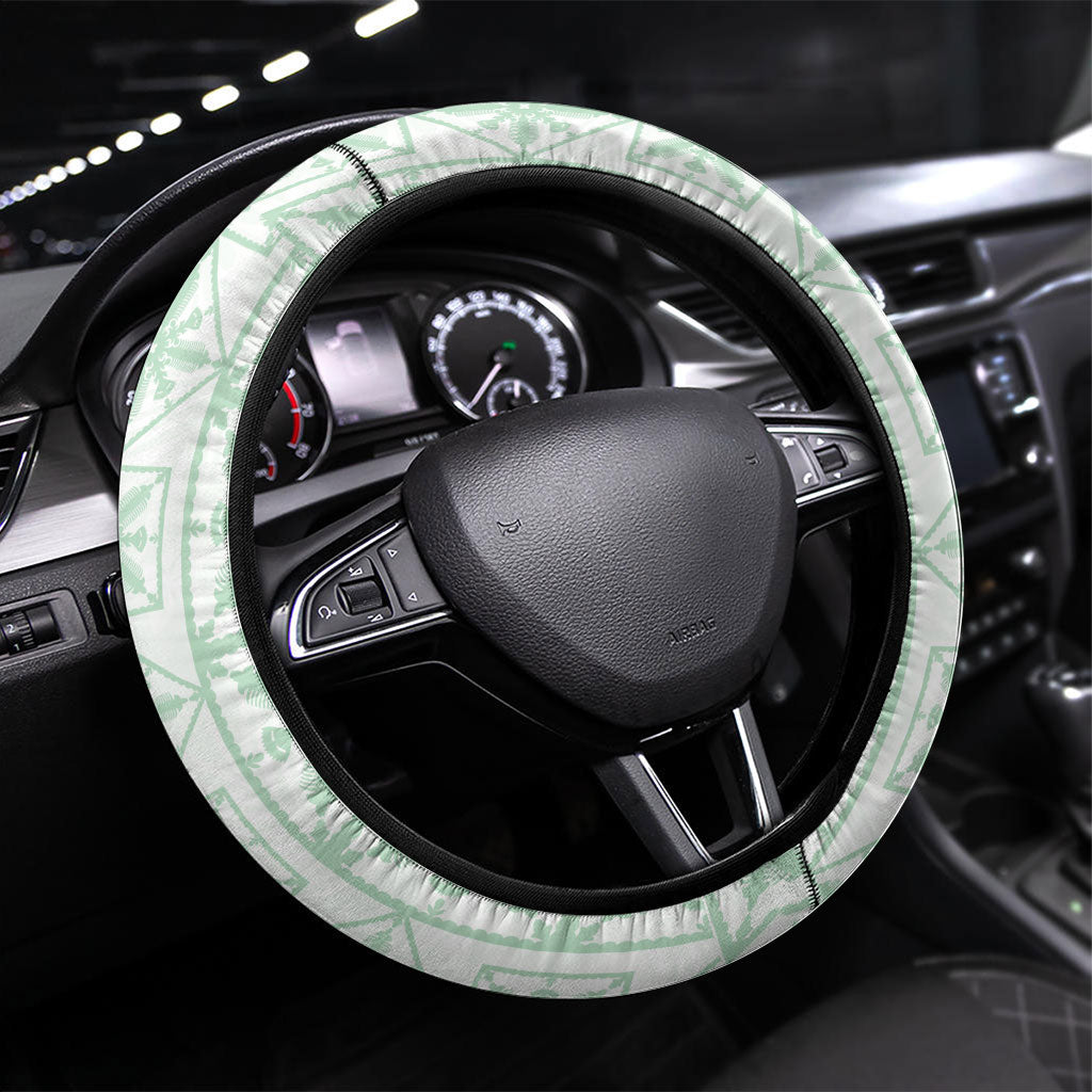 Pastel Green Kahili Quilt Hawaii Steering Wheel Cover Tropical Flower Seamless Half Style LT14 Universal Fit Green - Polynesian Pride