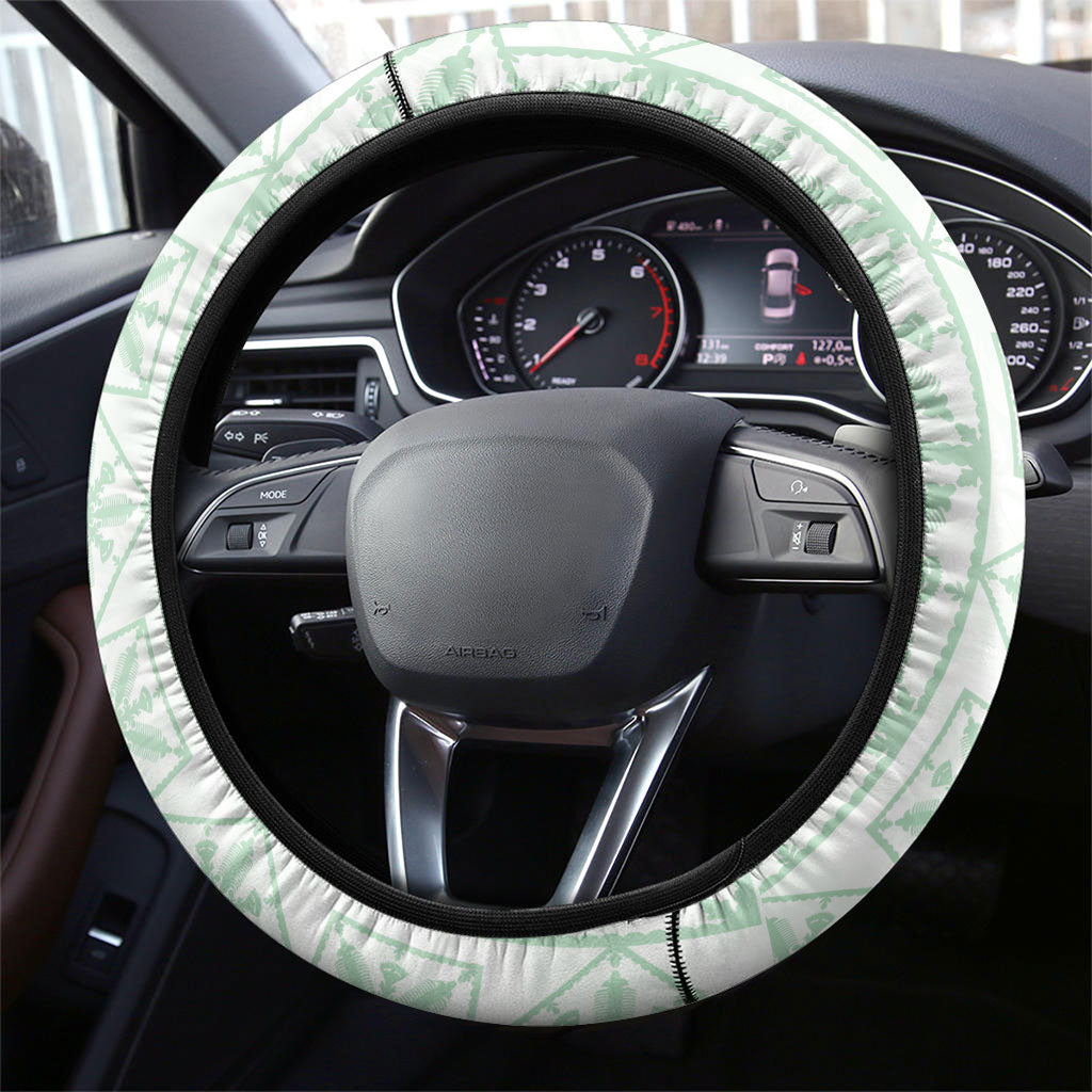Pastel Green Kahili Quilt Hawaii Steering Wheel Cover Tropical Flower Seamless Half Style