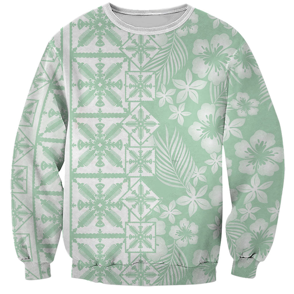 Pastel Green Kahili Quilt Hawaii Sweatshirt Tropical Flower Seamless Half Style LT14 Unisex Green - Polynesian Pride