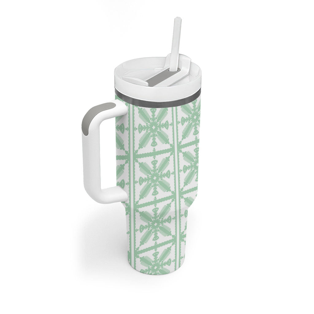 Pastel Green Kahili Quilt Hawaii Tumbler With Handle Tropical Flower Seamless Half Style