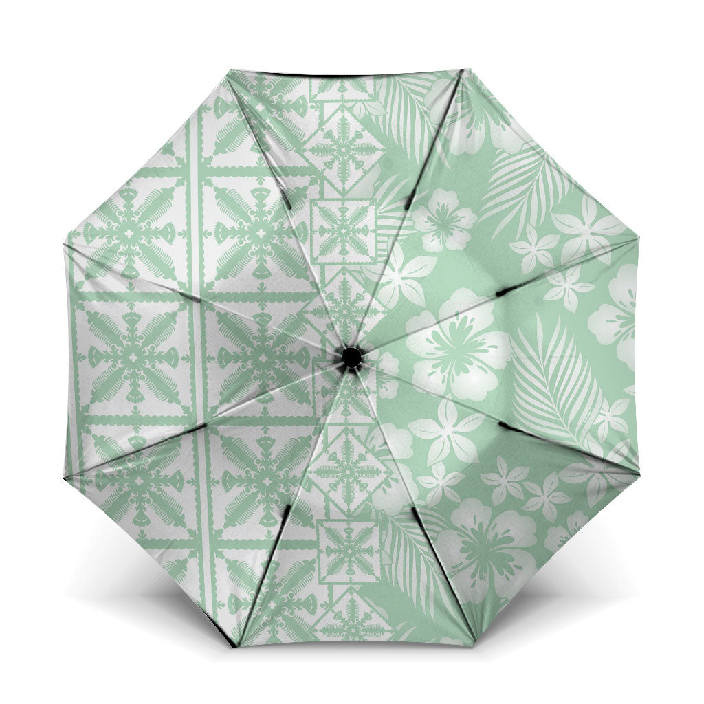 Pastel Green Kahili Quilt Hawaii Umbrella Tropical Flower Seamless Half Style