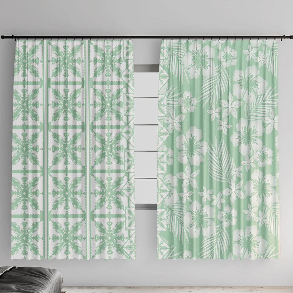Pastel Green Kahili Quilt Hawaii Window Curtain Tropical Flower Seamless Half Style