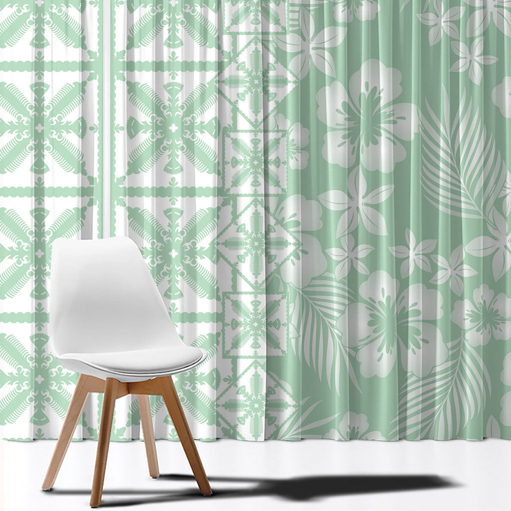 Pastel Green Kahili Quilt Hawaii Window Curtain Tropical Flower Seamless Half Style