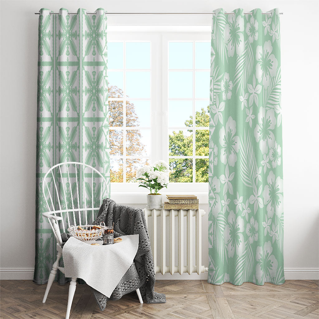 Pastel Green Kahili Quilt Hawaii Window Curtain Tropical Flower Seamless Half Style