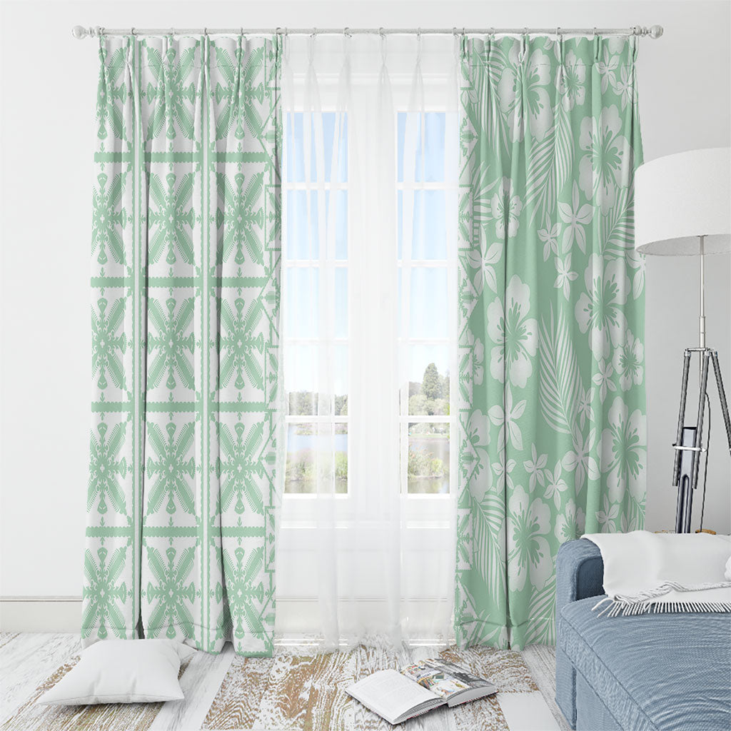 Pastel Green Kahili Quilt Hawaii Window Curtain Tropical Flower Seamless Half Style