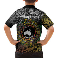 Personalised Australia And Vanuatu Family Matching Off The Shoulder Long Sleeve Dress and Hawaiian Shirt Aboriginal Lizard Polynesia Ni-Van Pig Tusk LT14 - Polynesian Pride