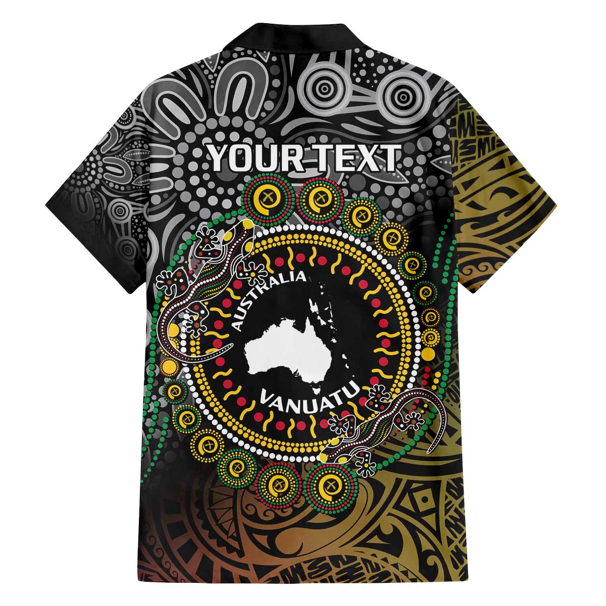 Personalised Australia And Vanuatu Family Matching Off The Shoulder Long Sleeve Dress and Hawaiian Shirt Aboriginal Lizard Polynesia Ni-Van Pig Tusk LT14 - Polynesian Pride