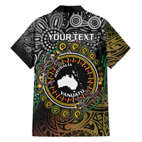 Personalised Australia And Vanuatu Family Matching Off The Shoulder Long Sleeve Dress and Hawaiian Shirt Aboriginal Lizard Polynesia Ni-Van Pig Tusk LT14 - Polynesian Pride