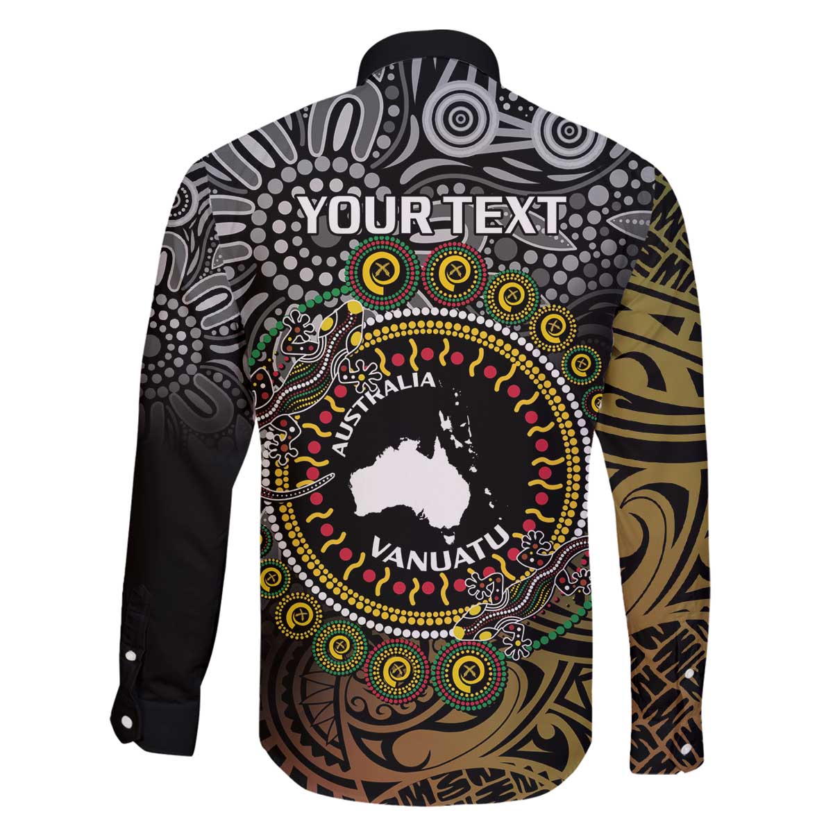 Personalised Australia And Vanuatu Family Matching Off The Shoulder Long Sleeve Dress and Hawaiian Shirt Aboriginal Lizard Polynesia Ni-Van Pig Tusk LT14 - Polynesian Pride
