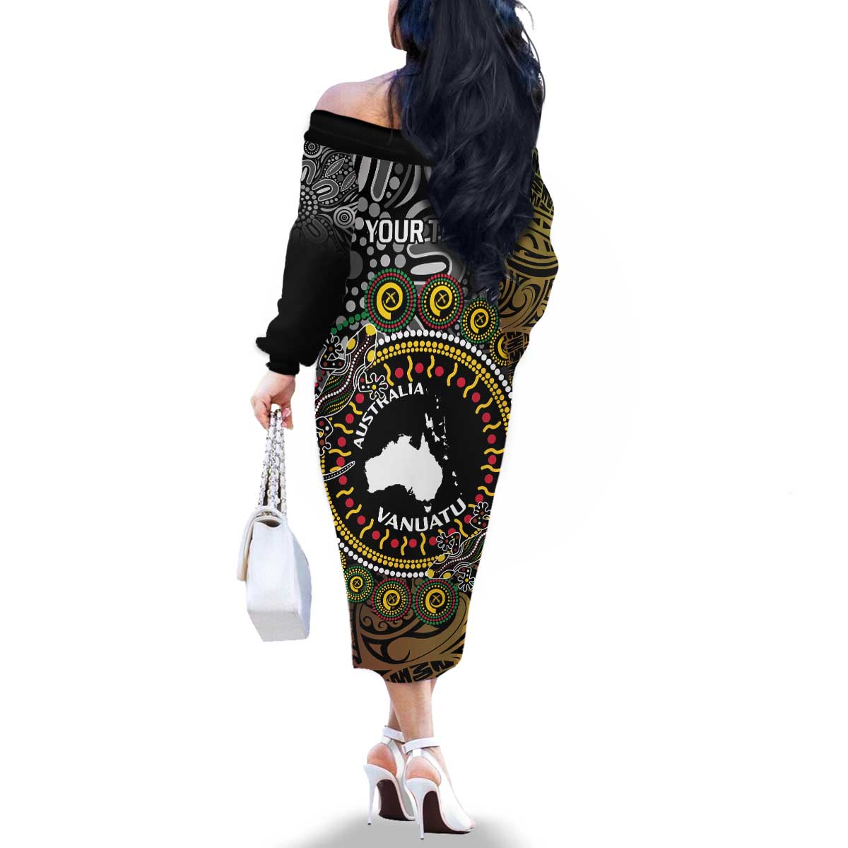 Personalised Australia And Vanuatu Family Matching Off The Shoulder Long Sleeve Dress and Hawaiian Shirt Aboriginal Lizard Polynesia Ni-Van Pig Tusk LT14 - Polynesian Pride
