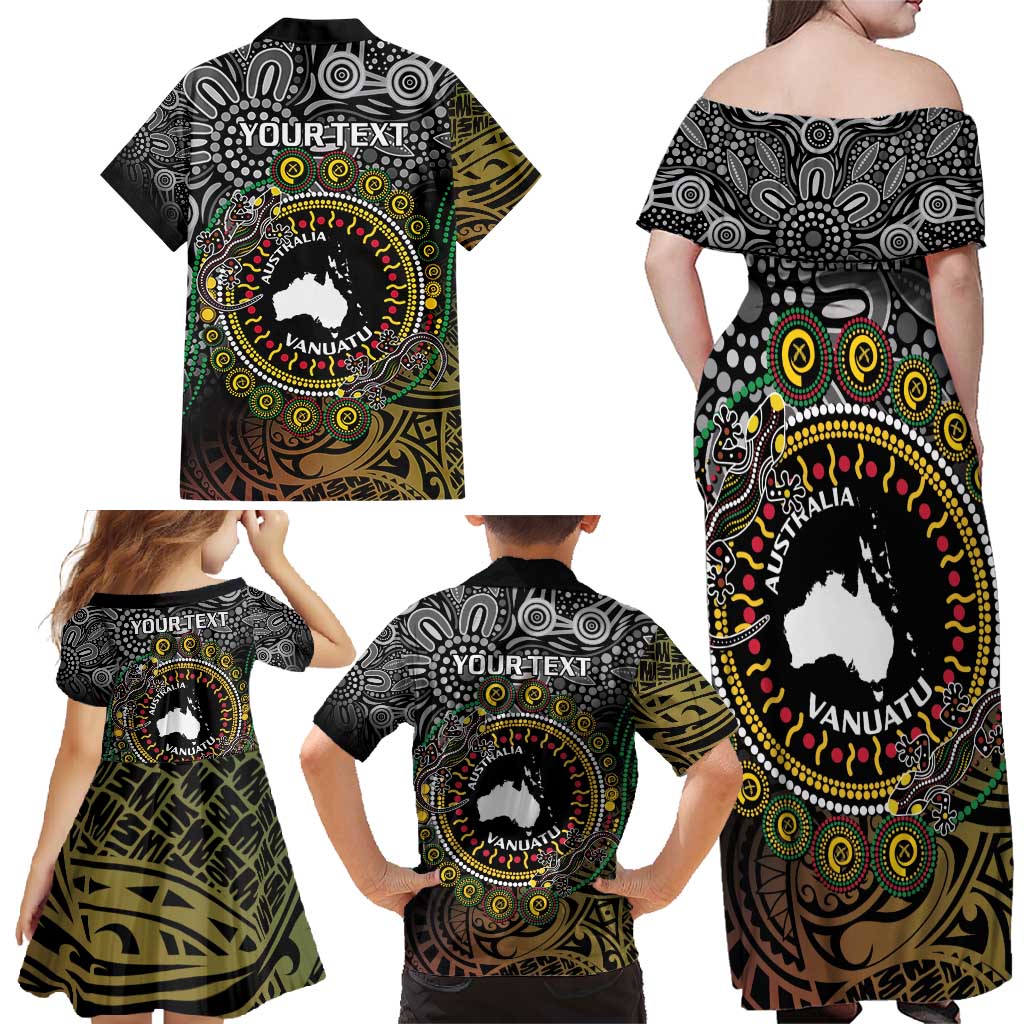 Personalised Australia And Vanuatu Family Matching Off Shoulder Maxi Dress and Hawaiian Shirt Aboriginal Lizard Polynesia Ni-Van Pig Tusk