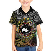 Personalised Australia And Vanuatu Family Matching Off Shoulder Short Dress and Hawaiian Shirt Aboriginal Lizard Polynesia Ni-Van Pig Tusk
