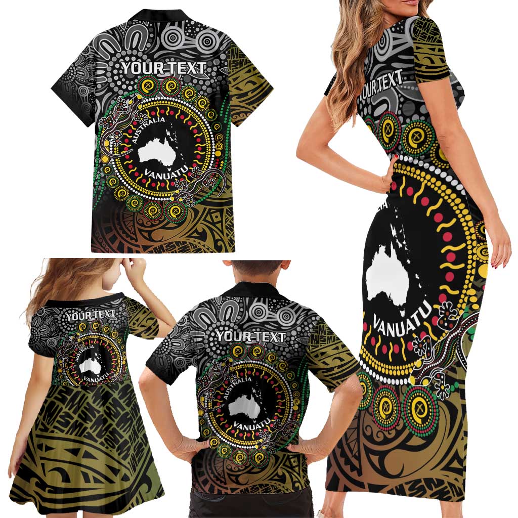 Personalised Australia And Vanuatu Family Matching Short Sleeve Bodycon Dress and Hawaiian Shirt Aboriginal Lizard Polynesia Ni-Van Pig Tusk