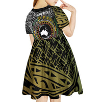 Personalised Australia And Vanuatu Kid Short Sleeve Dress Aboriginal Lizard Polynesia Ni-Van Pig Tusk LT14 - Polynesian Pride