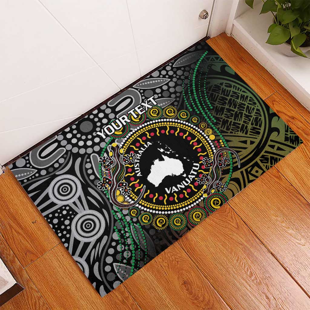Personalised Australia And Vanuatu Rubber Doormat Aboriginal Lizard Polynesia Ni-Van Pig Tusk